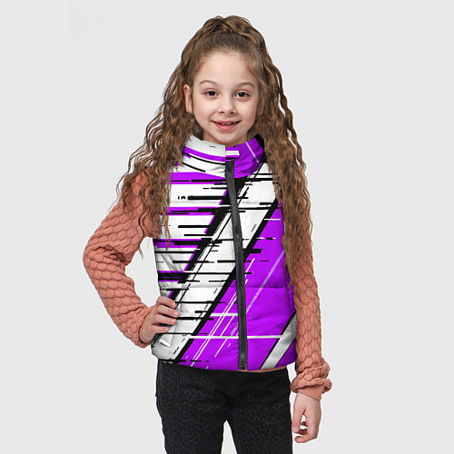 Детский жилет Чёрно-белые глитч полосы на фиолетовом фоне / 3D-Светло-серый – фото 3