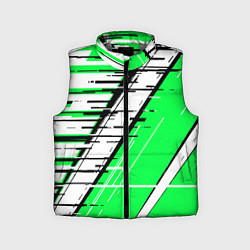 Детский жилет Чёрно-белые глитч полосы на зелёном фоне, цвет: 3D-светло-серый