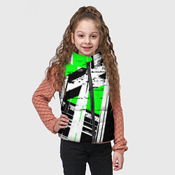 Детский жилет Чёрно-белые абстрактные линии на зелёном фоне, цвет: 3D-черный — фото 2