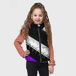 Детский жилет Диагональные чёрно-белые полосы на фиолетовом фоне, цвет: 3D-светло-серый — фото 2