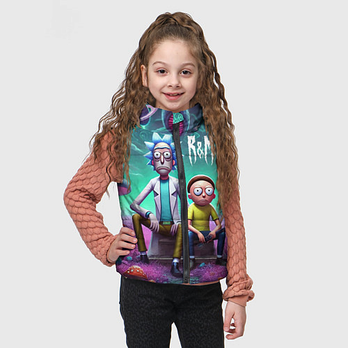 Детский жилет Рик и Морту на сказочной грибной планете - нейроар / 3D-Светло-серый – фото 3