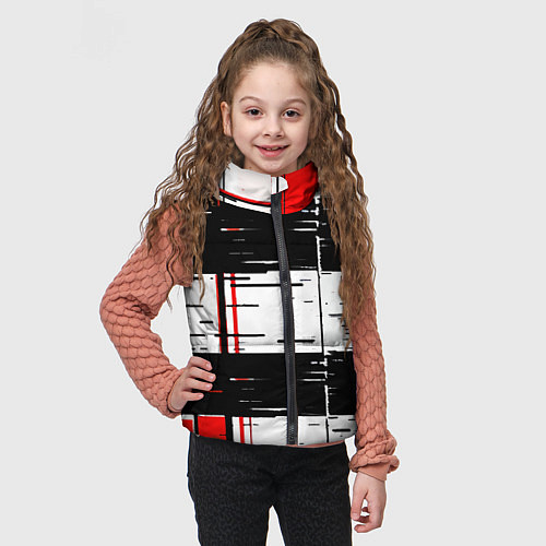 Детский жилет Чёрные и красные полосы на белом фоне / 3D-Светло-серый – фото 3