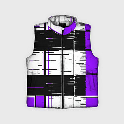 Детский жилет Чёрные и фиолетовые полосы на белом фоне, цвет: 3D-светло-серый