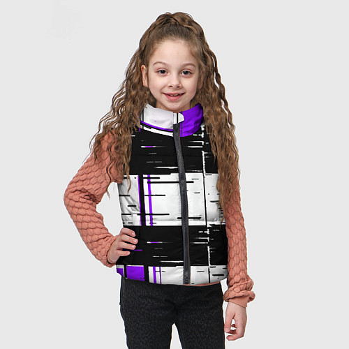 Детский жилет Чёрные и фиолетовые полосы на белом фоне / 3D-Светло-серый – фото 3
