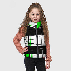 Детский жилет Зелёные и чёрные полосы на белом фоне, цвет: 3D-светло-серый — фото 2