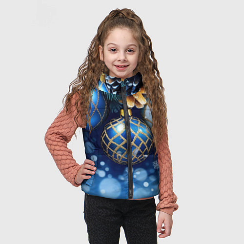 Детский жилет Синие новогодние шары / 3D-Светло-серый – фото 3