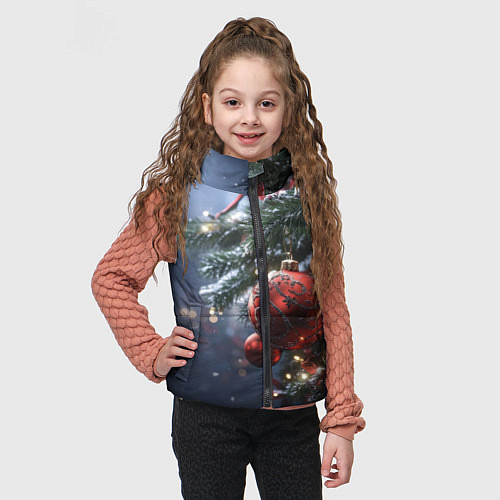 Детский жилет Красные новогодние шары с узорами / 3D-Светло-серый – фото 3