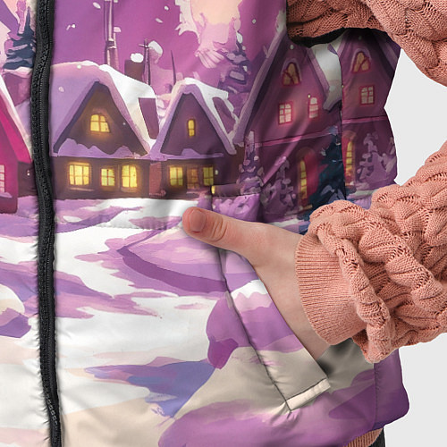 Детский жилет Новогодние домики и фиолетовый закат / 3D-Красный – фото 5