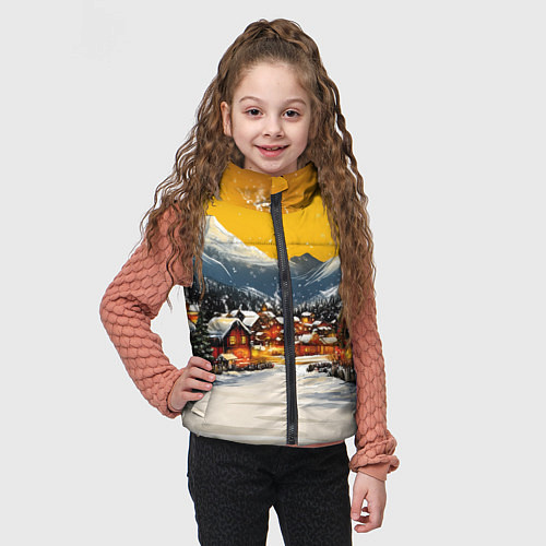 Детский жилет Ламповый новый год - домики / 3D-Светло-серый – фото 3