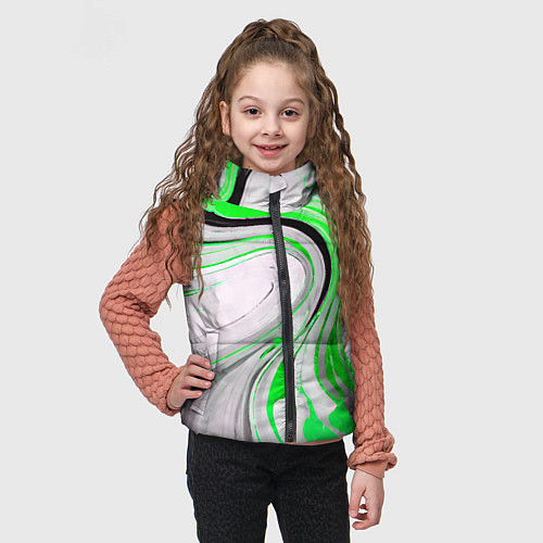 Детский жилет Волнистые чёрно-зелёные линии на белом фоне / 3D-Светло-серый – фото 3