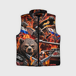 Детский жилет Русский медведь воин на фоне военной техники, цвет: 3D-светло-серый