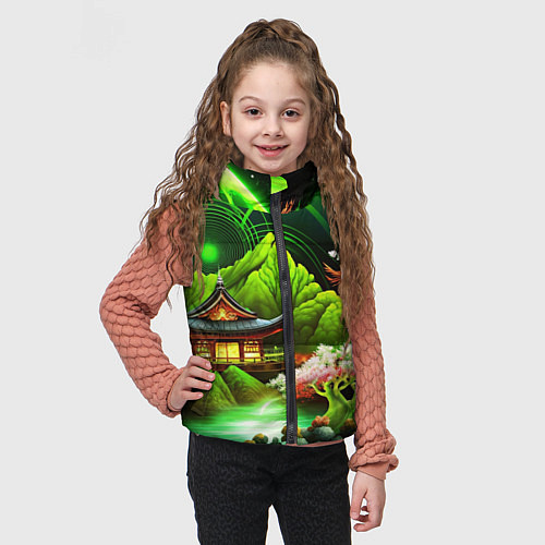 Детский жилет Природа Японии в зеленых цветах / 3D-Светло-серый – фото 3