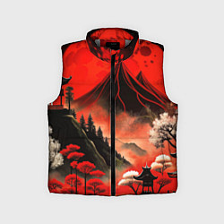 Детский жилет Япония природа в красном цвете