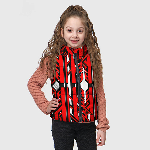 Детский жилет Чёрно-красные техно полосы на белом фоне / 3D-Светло-серый – фото 3