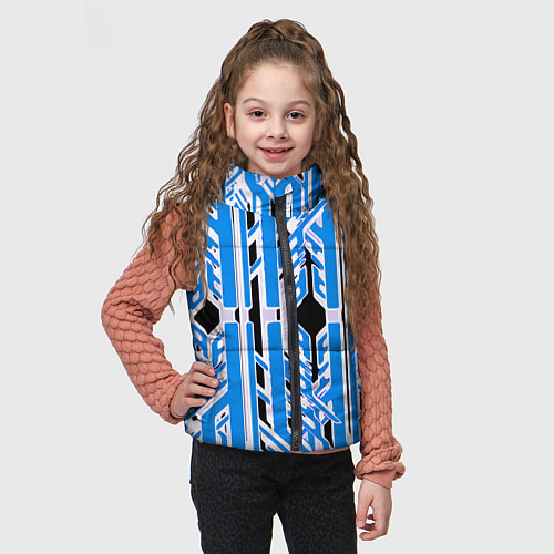 Детский жилет Бело-синие техно полосы на чёрном фоне / 3D-Светло-серый – фото 3