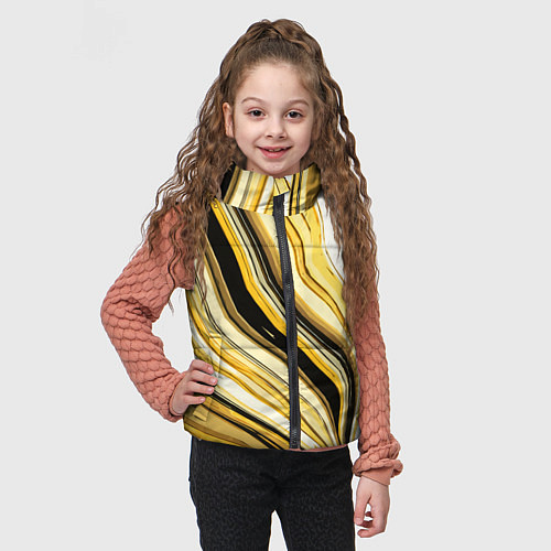 Детский жилет Волнистые вертикальные чёрно-жёлтые полосы / 3D-Светло-серый – фото 3