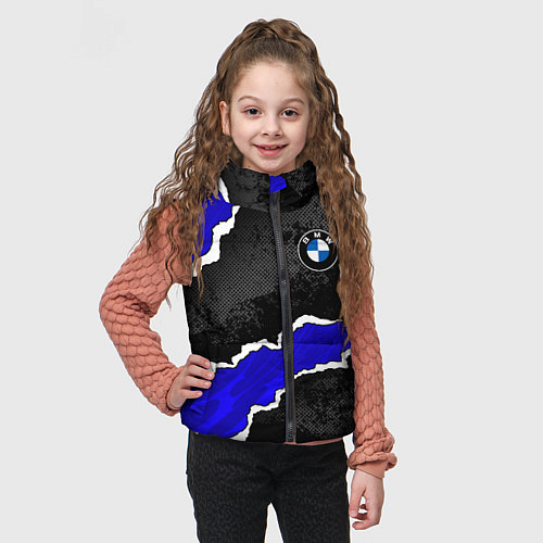 Детский жилет BMW - синие разрывы / 3D-Светло-серый – фото 3