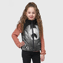 Детский жилет Изогнутые белые перья павлина - чб иллюстрация, цвет: 3D-черный — фото 2