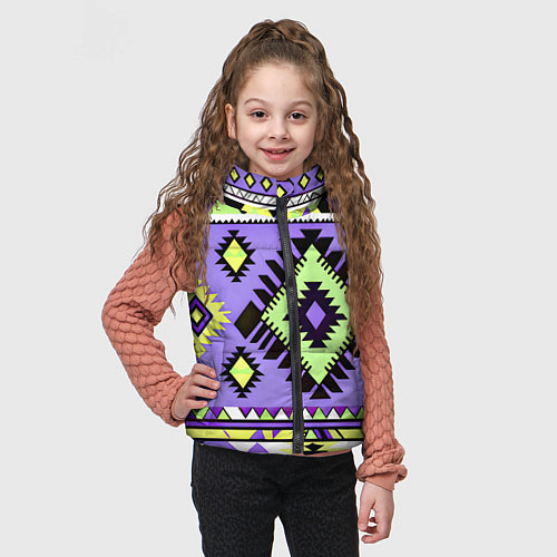 Детский жилет Геометрический сиренево желтый орнамент ацтеков / 3D-Светло-серый – фото 3