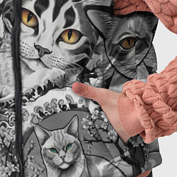 Детский жилет С котами и рыбой на фоне сакуры в волнах, цвет: 3D-светло-серый — фото 2