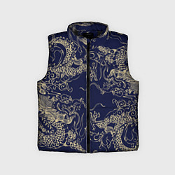 Детский жилет Золотые драконы на синем
