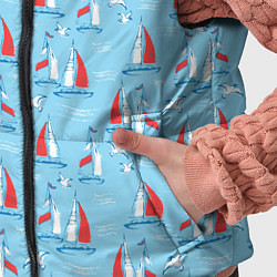 Детский жилет Морской паттерн с парусными лодками и чайками, цвет: 3D-красный — фото 2