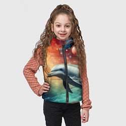 Детский жилет Галактический дельфин - неоновый космос, цвет: 3D-черный — фото 2