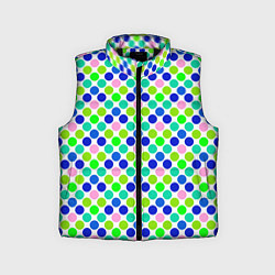 Детский жилет Разноцветный синий розовый зеленый горох на белом, цвет: 3D-черный