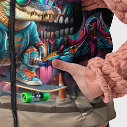 Детский жилет Крокодилёныш крутой скейтбордист - киберпанк, цвет: 3D-черный — фото 2