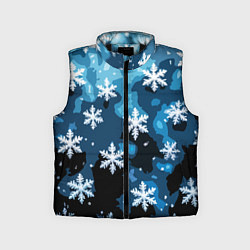 Детский жилет Стилизованный паттерн со снежинками тёмно-синий, цвет: 3D-черный