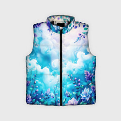 Детский жилет Фантастический цветочный с голубыми облаками, цвет: 3D-черный