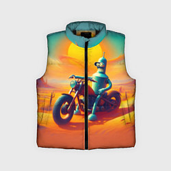 Детский жилет Робот Бендер на мотоцикле в пустыне, цвет: 3D-черный