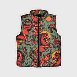 Детский жилет Красный конь и розы