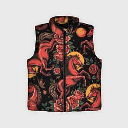 Детский жилет Красная лошадь с розами