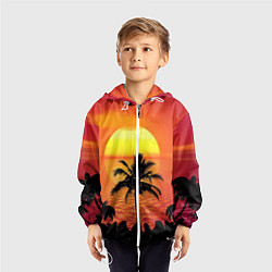 Ветровка с капюшоном детская Пальмы на фоне моря, цвет: 3D-белый — фото 2