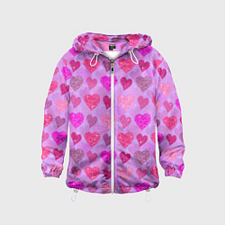 Ветровка с капюшоном детская Розовые сердечки, цвет: 3D-белый