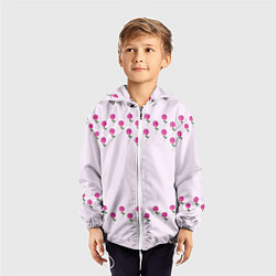Ветровка с капюшоном детская Розовые цветы pink flowers, цвет: 3D-белый — фото 2