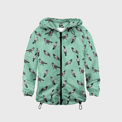 Ветровка с капюшоном детская Голуби на зеленом, цвет: 3D-черный