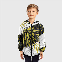 Ветровка с капюшоном детская Абстракция с золотыми листьями, цвет: 3D-черный — фото 2