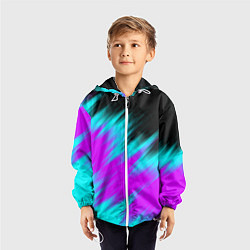 Ветровка с капюшоном детская НЕОНОВЫЕ ПОЛОСЫ И НИЧЕГО ЛИШНЕГО NEON STRIPES, цвет: 3D-белый — фото 2