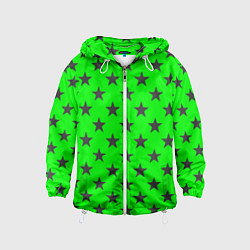 Ветровка с капюшоном детская Звездный фон зеленый, цвет: 3D-белый