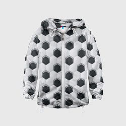 Ветровка с капюшоном детская Текстура футбольного мяча, цвет: 3D-белый