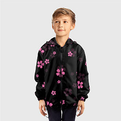 Ветровка с капюшоном детская САКУРА ВИШНЯ ЛЕПЕСТКИ, цвет: 3D-черный — фото 2