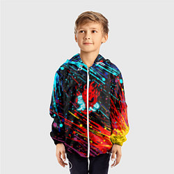 Ветровка с капюшоном детская Cyberpunk 2077 Цветные брызги, цвет: 3D-белый — фото 2