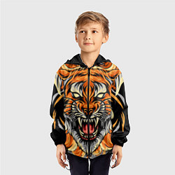 Ветровка с капюшоном детская Символ года тигр в гневе, цвет: 3D-черный — фото 2