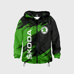 Ветровка с капюшоном детская Skoda, Шкода Диагональные полосы, цвет: 3D-черный