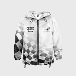 Ветровка с капюшоном детская Audi Quattro, Ауди Кватро, Финишный флаг, цвет: 3D-черный