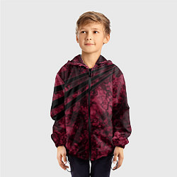 Ветровка с капюшоном детская Мраморный бордовый текстурированный узор, цвет: 3D-черный — фото 2