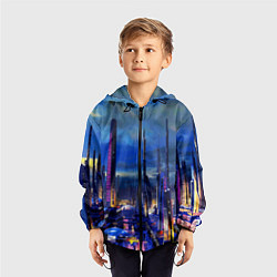 Ветровка с капюшоном детская Город будущего Неон, цвет: 3D-черный — фото 2