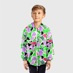 Ветровка с капюшоном детская Abstract pattern green pink spots, цвет: 3D-белый — фото 2